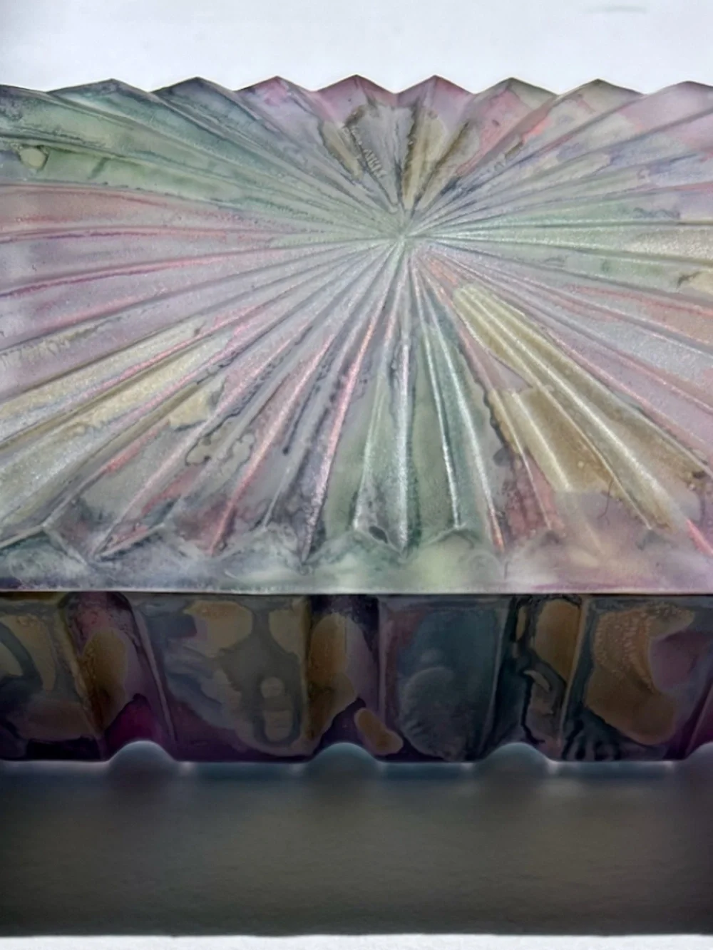 Colorful Sunburst Pattern Ribbed Glass Box, 1970's
